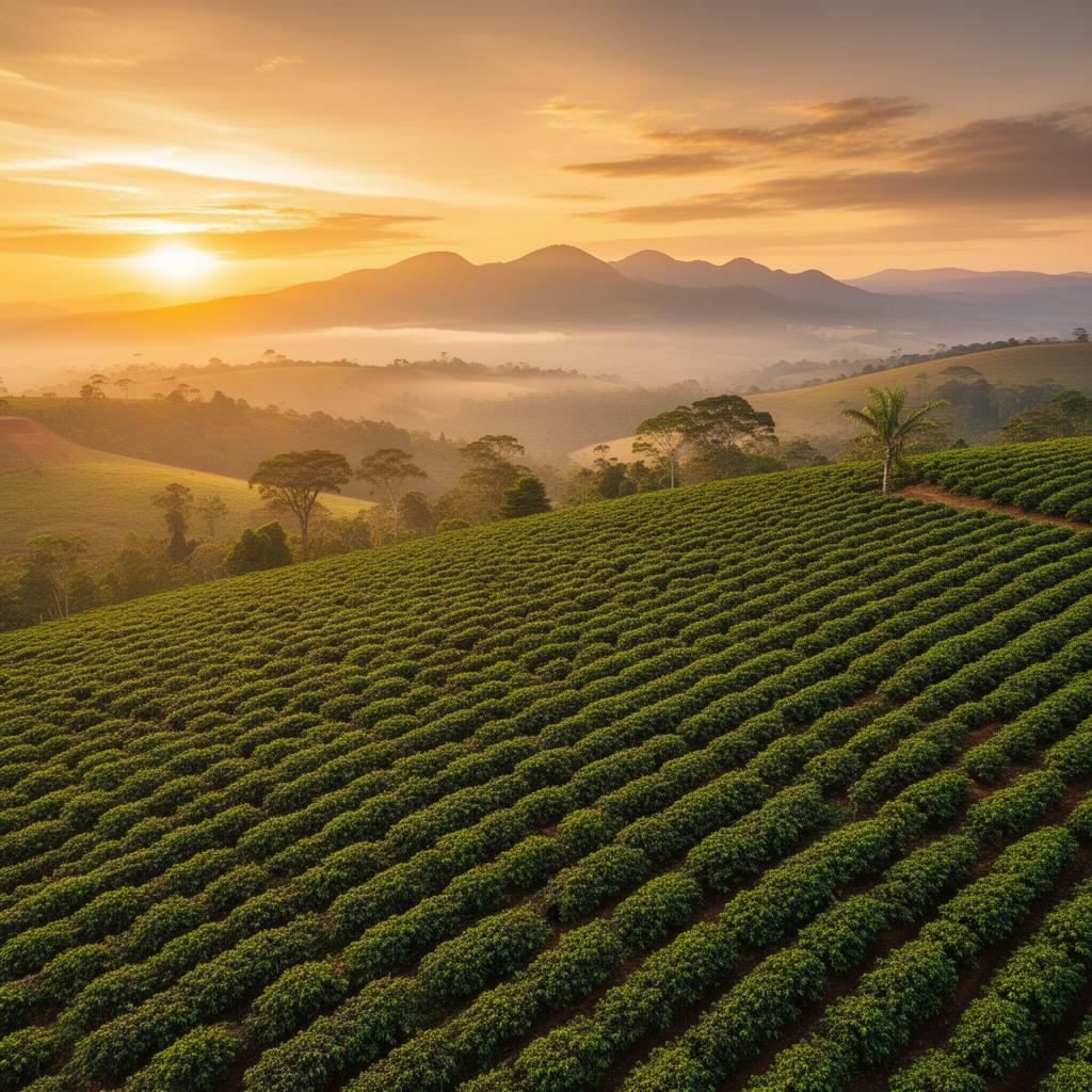 Plantação de café ao amanhecer